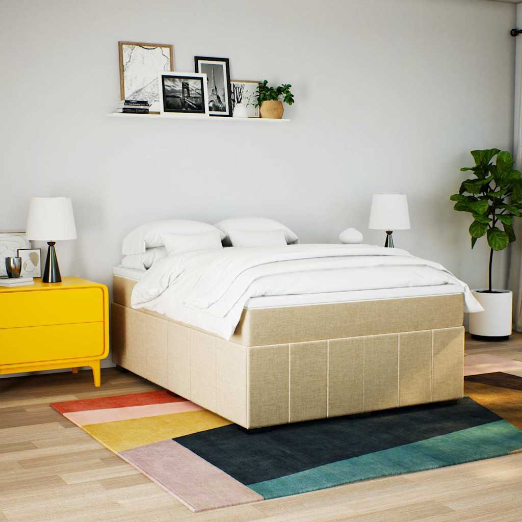 kontinentalseng med madras 140x190 cm stof cremefarvet