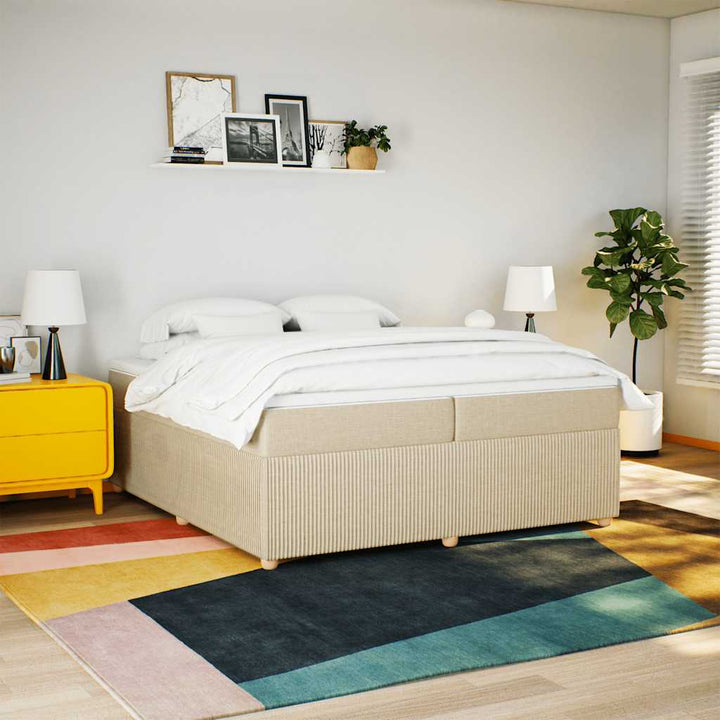 kontinentalseng med madras 200x200 cm stof cremefarvet