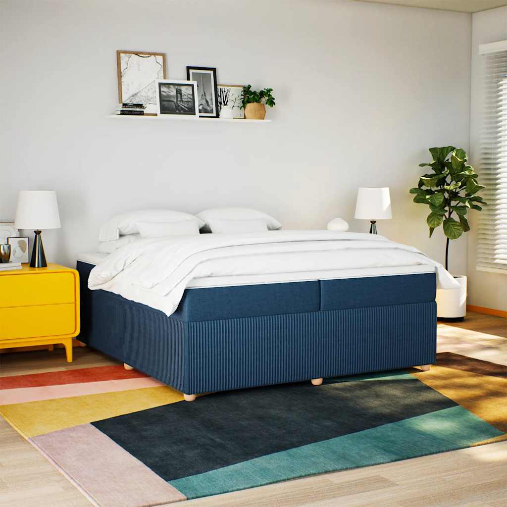 kontinentalseng med madras 200x200 cm stof blå