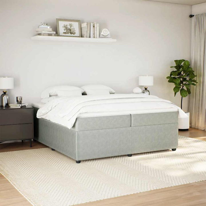 kontinentalseng med madras 200x200 cm fløjl lysegrå