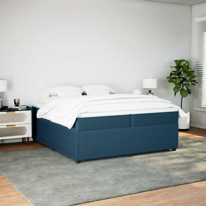kontinentalseng med madras 200x200 cm fløjl mørkeblå
