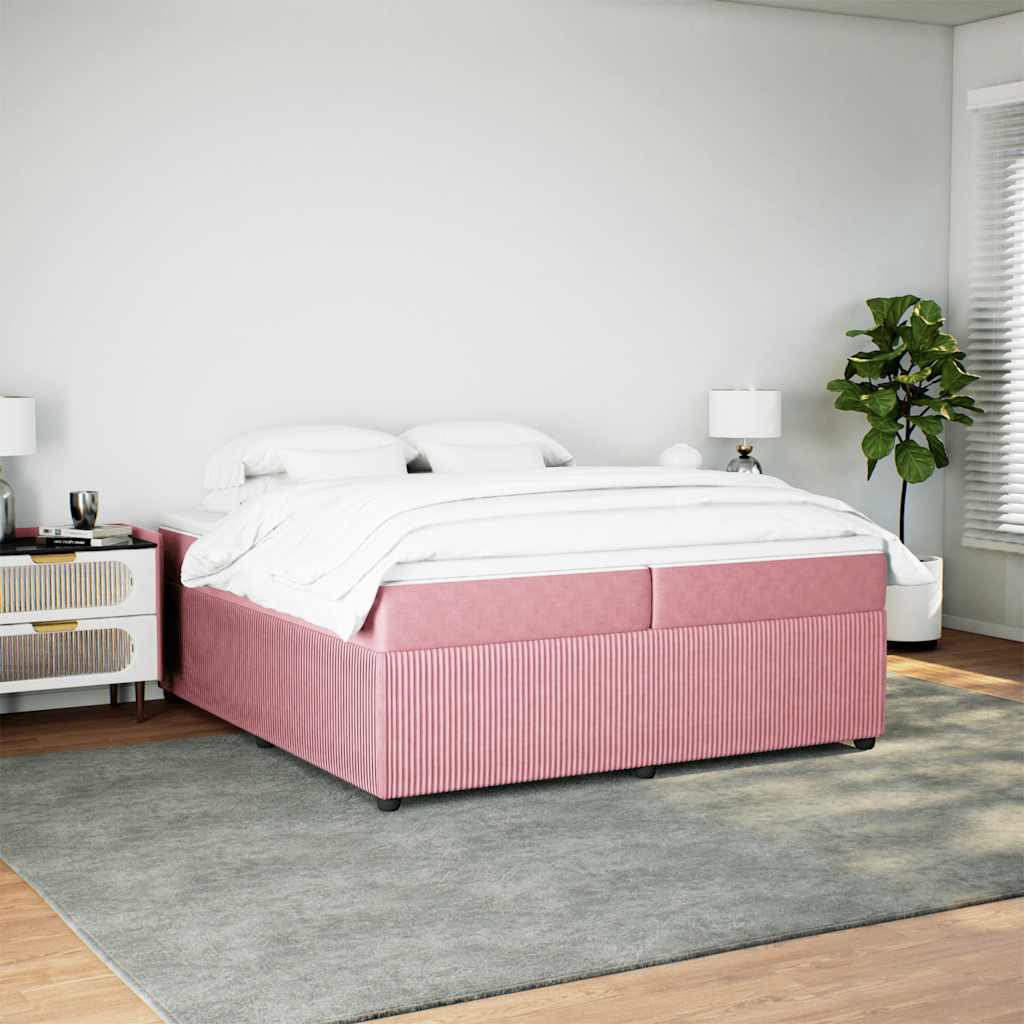 kontinentalseng med madras 200x200 cm fløjl lyserød