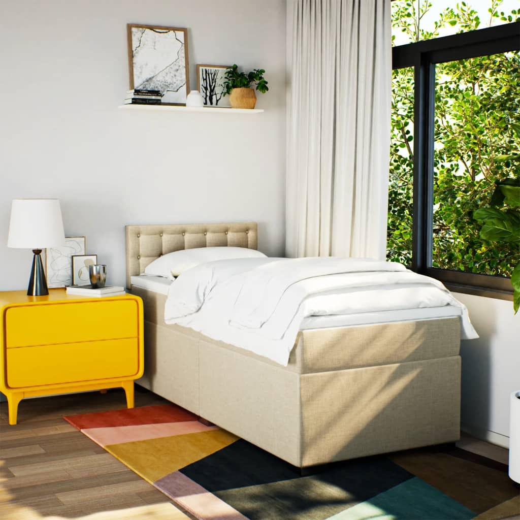 kontinentalseng med madras 90x190 cm stof cremefarvet