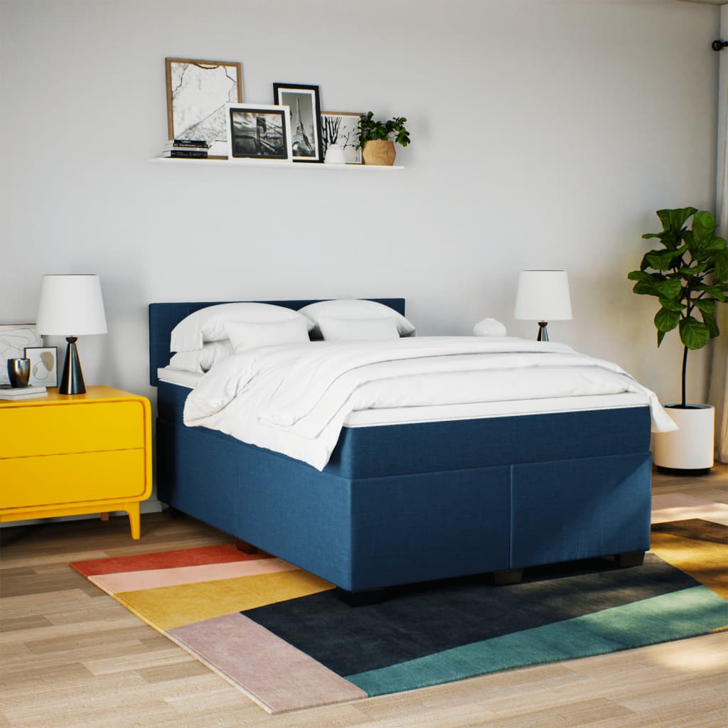 kontinentalseng med madras 160x200 cm stof blå