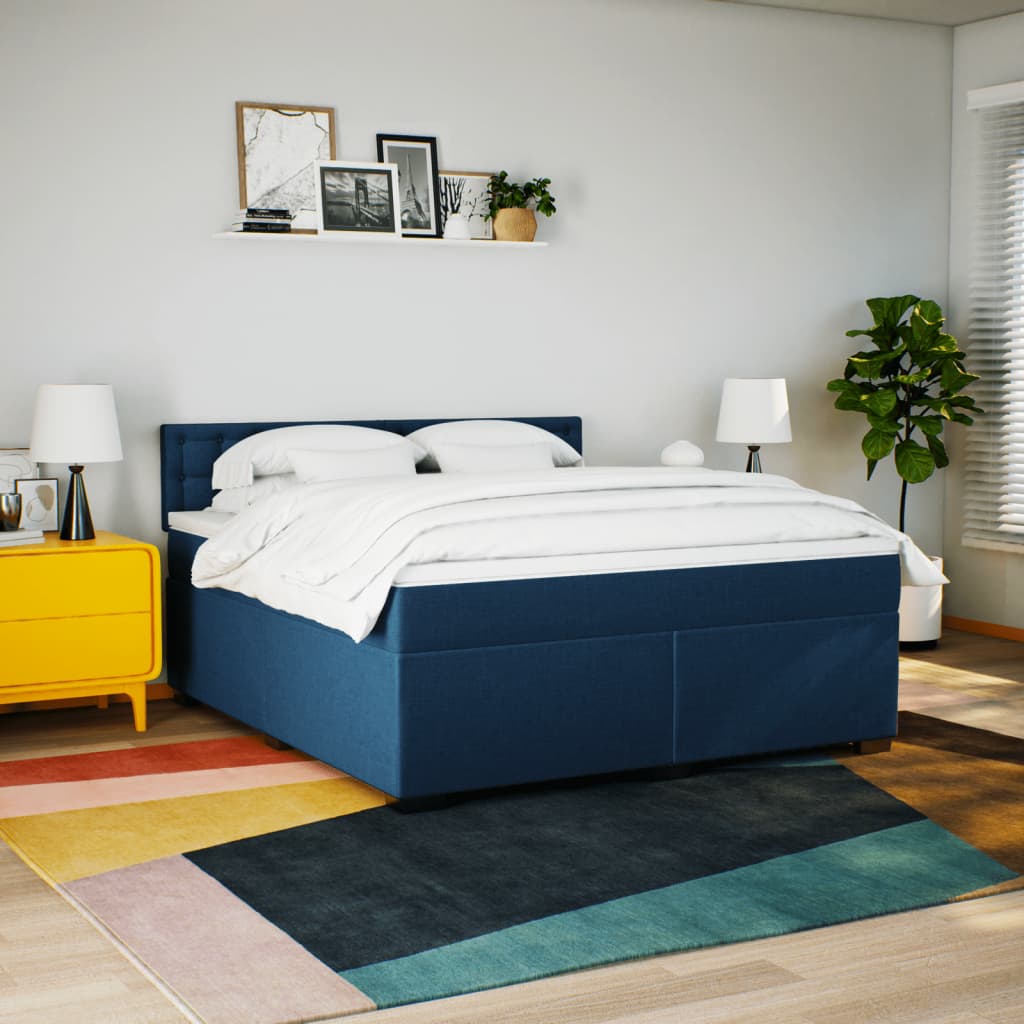 kontinentalseng med madras 180x200 cm stof blå