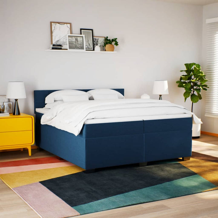 kontinentalseng med madras 200x200 cm stof blå