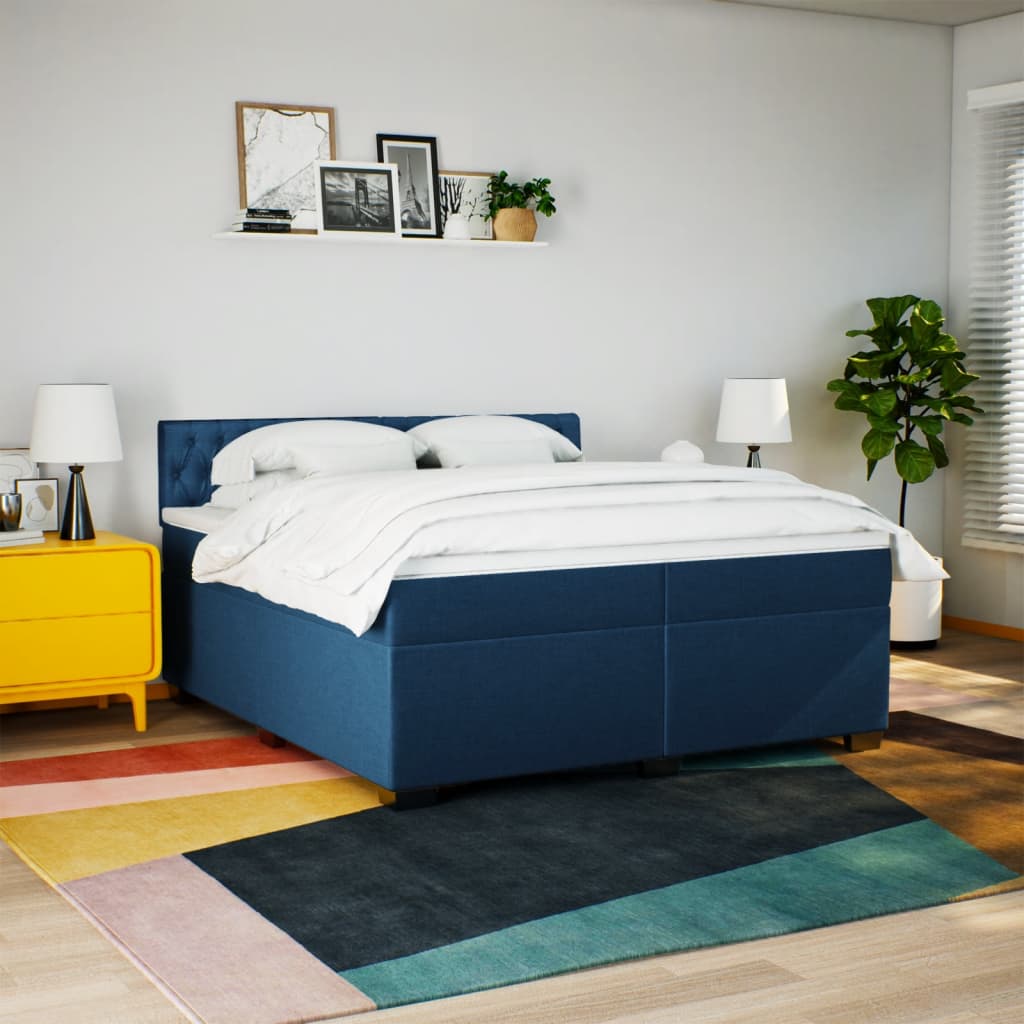 kontinentalseng med madras 200x200 cm stof blå