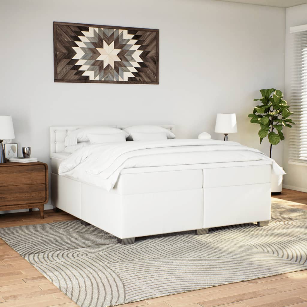 kontinentalseng med madras 200x200 cm kunstlæder hvid