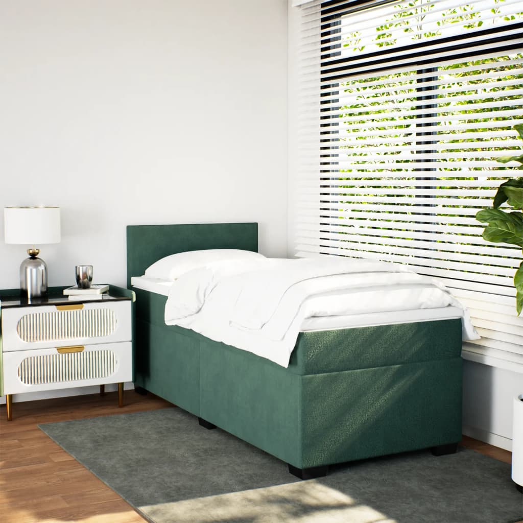 kontinentalseng med madras 100x200 cm fløjl mørkegrøn