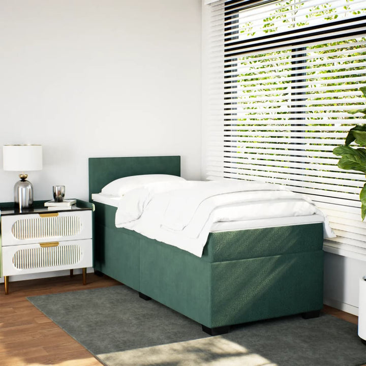 kontinentalseng med madras 100x200 cm fløjl mørkegrøn
