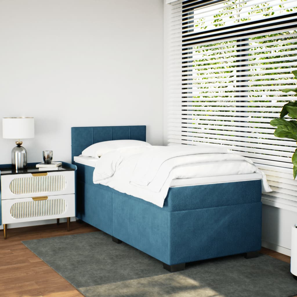 kontinentalseng med madras 100x200 cm fløjl mørkeblå