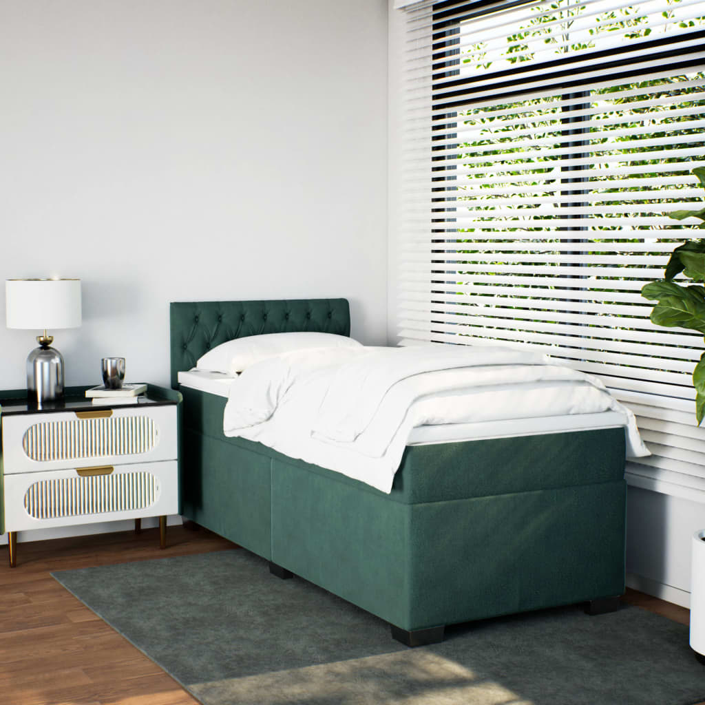 kontinentalseng med madras 100x200 cm fløjl mørkegrøn