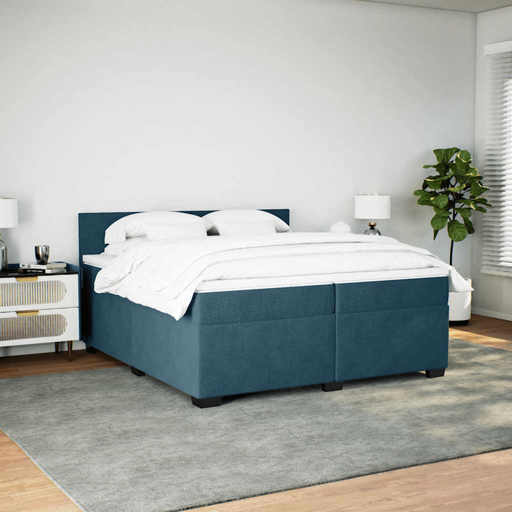 kontinentalseng med madras 200x200 cm fløjl mørkeblå