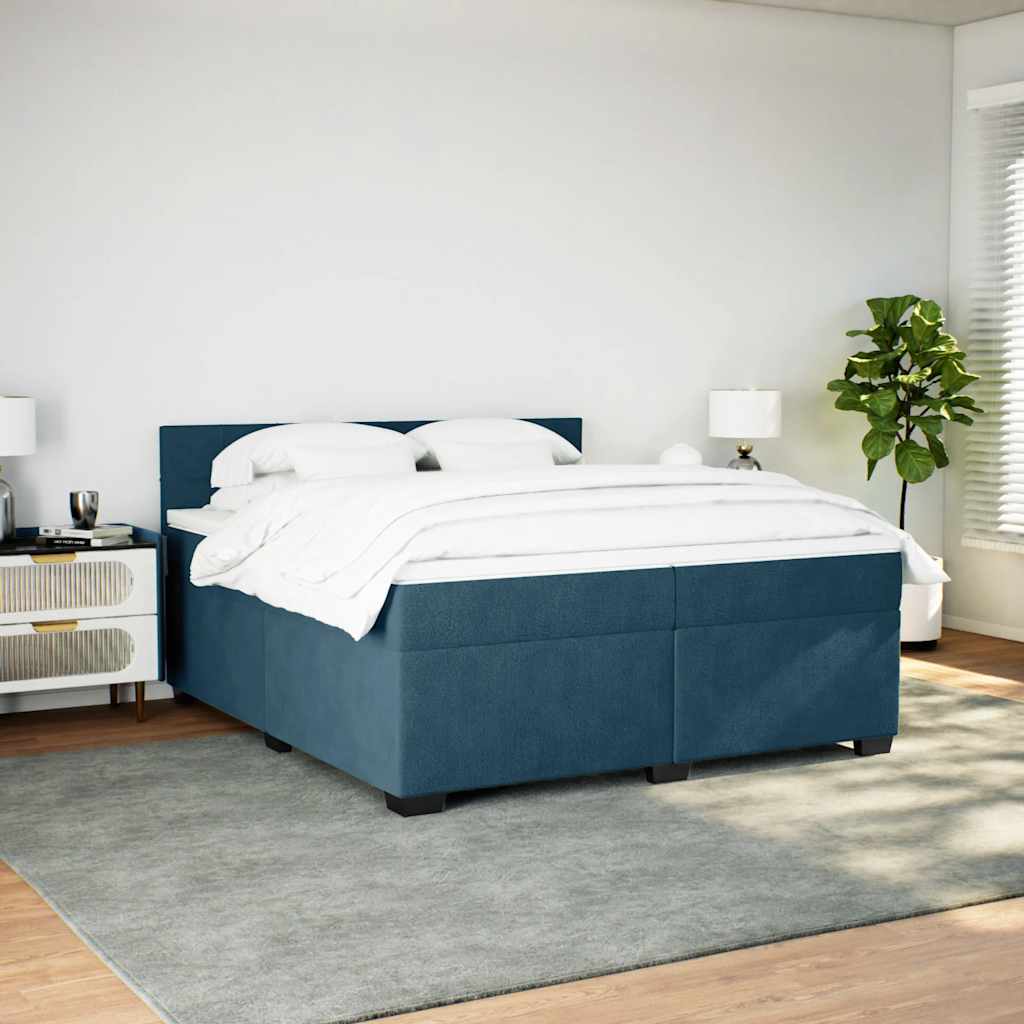 kontinentalseng med madras 200x200 cm fløjl blå