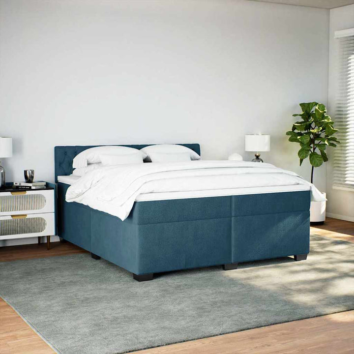 kontinentalseng med madras 200x200 cm fløjl blå