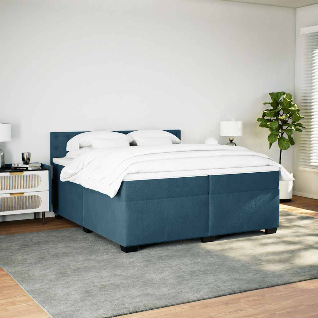 kontinentalseng med madras 200x200 cm fløjl blå
