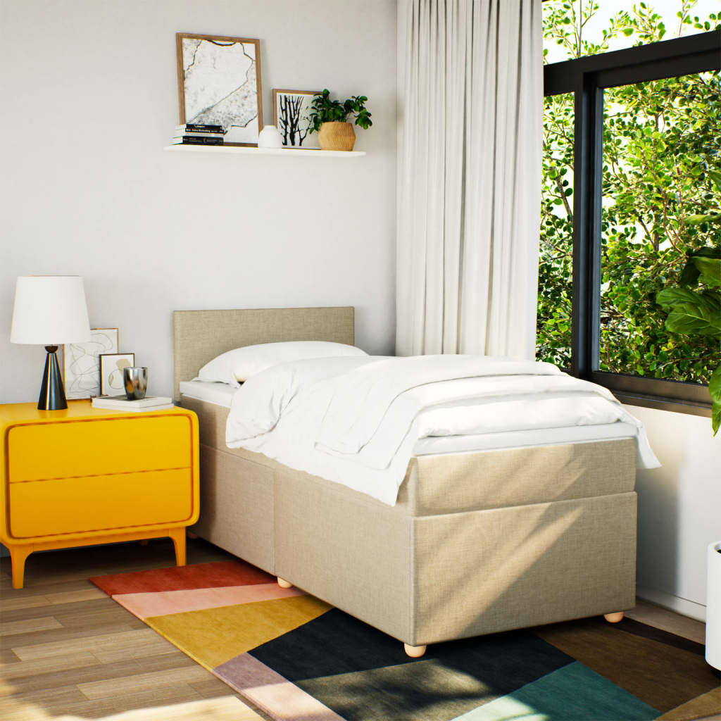 kontinentalseng med madras 90x190 cm stof cremefarvet