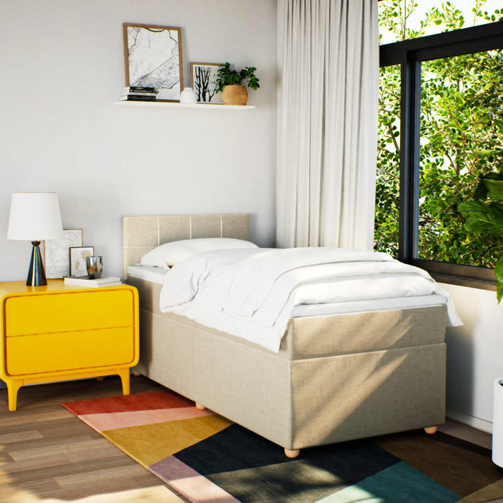 kontinentalseng med madras 90x190 cm stof cremefarvet