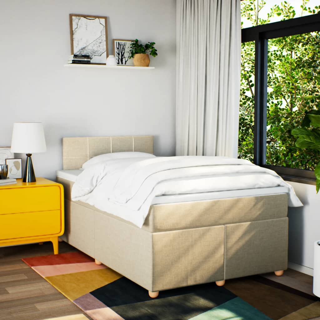 kontinentalseng med madras 120x190 cm stof cremefarvet