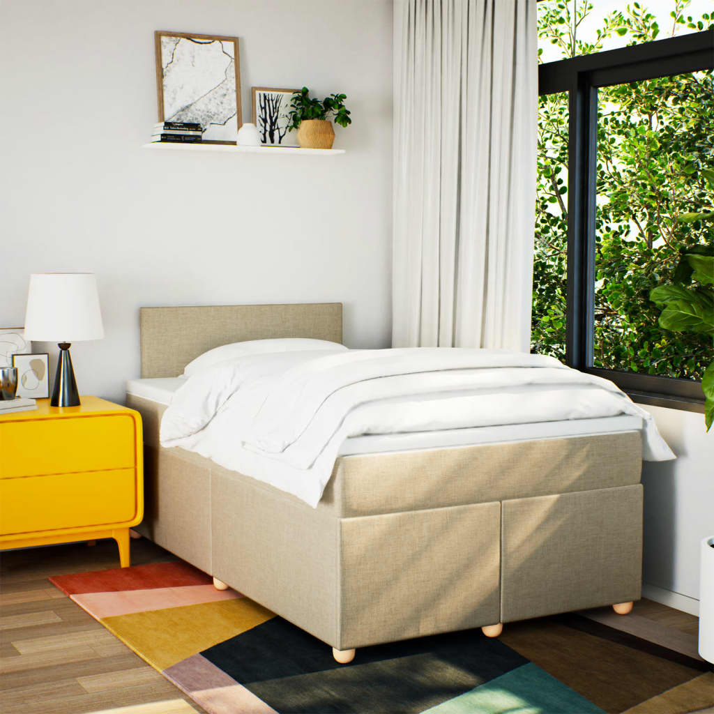 kontinentalseng med madras 120x200 cm stof cremefarvet