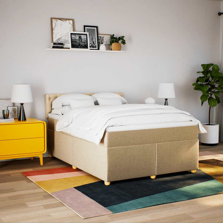 kontinentalseng med madras 140x190 cm stof cremefarvet