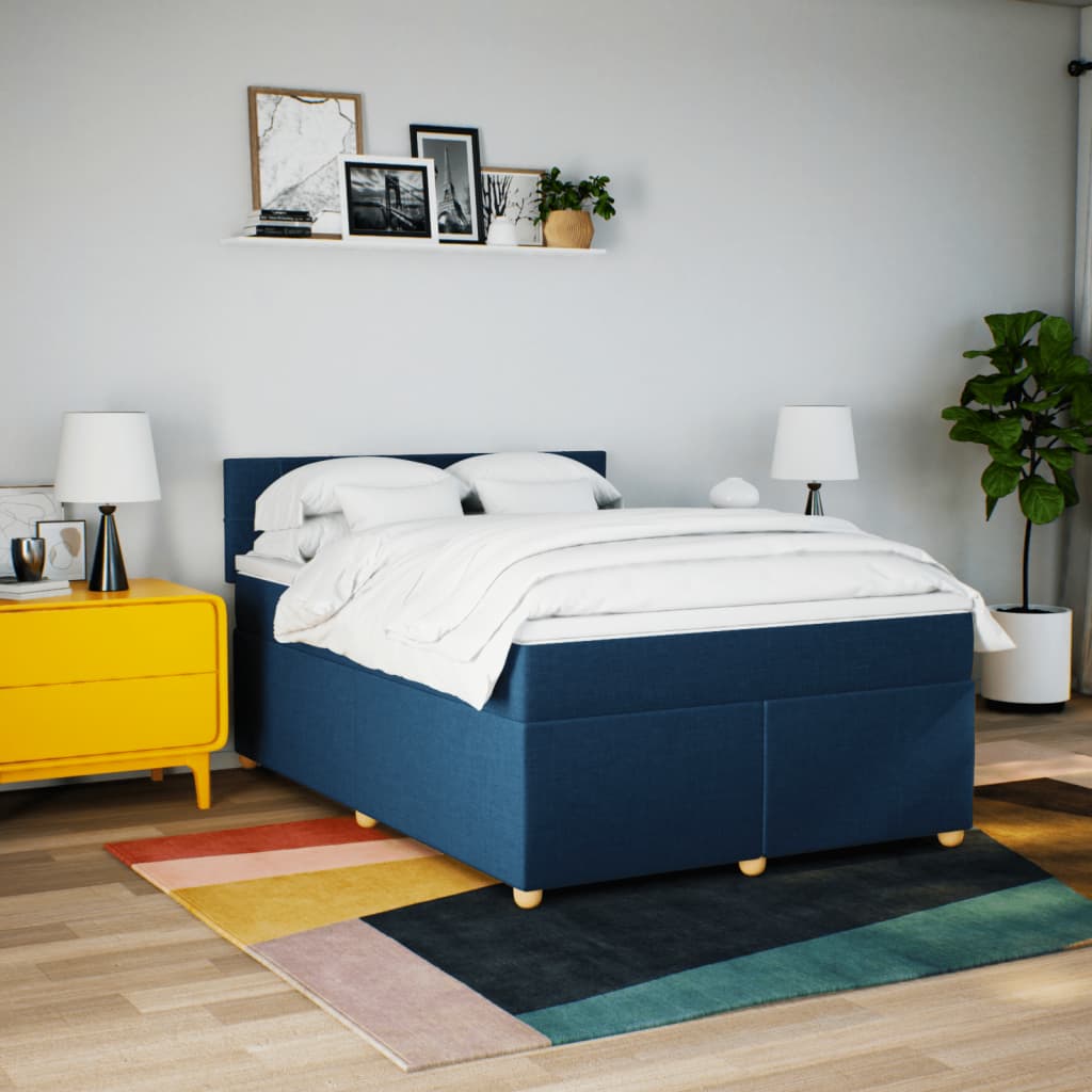 kontinentalseng med madras 160x200 cm stof blå
