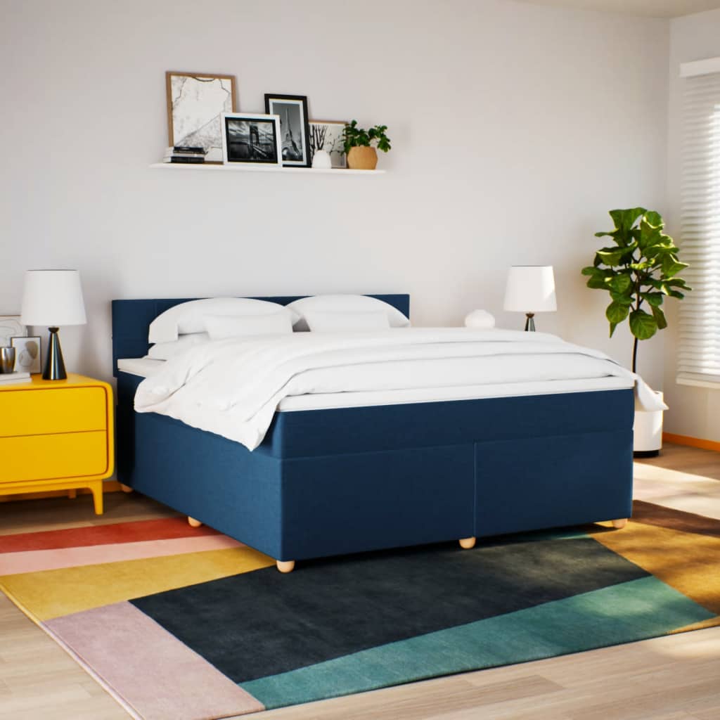 kontinentalseng med madras 180x200 cm stof blå