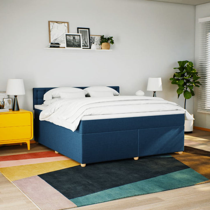 kontinentalseng med madras 180x200 cm stof blå