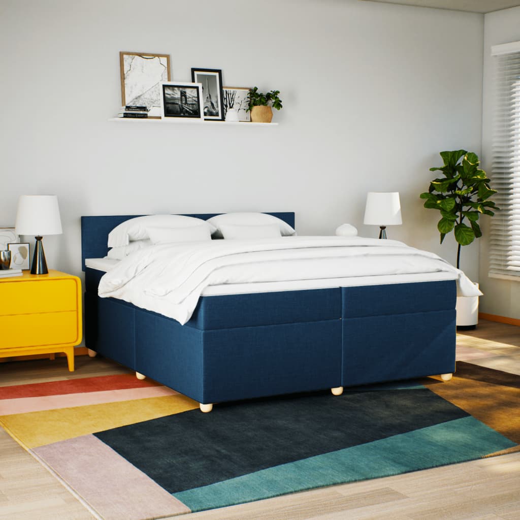 kontinentalseng med madras 200x200 cm stof blå