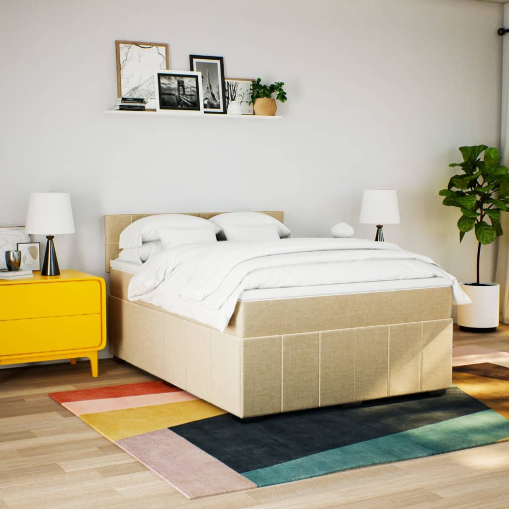 kontinentalseng med madras 140x200 cm stof cremefarvet