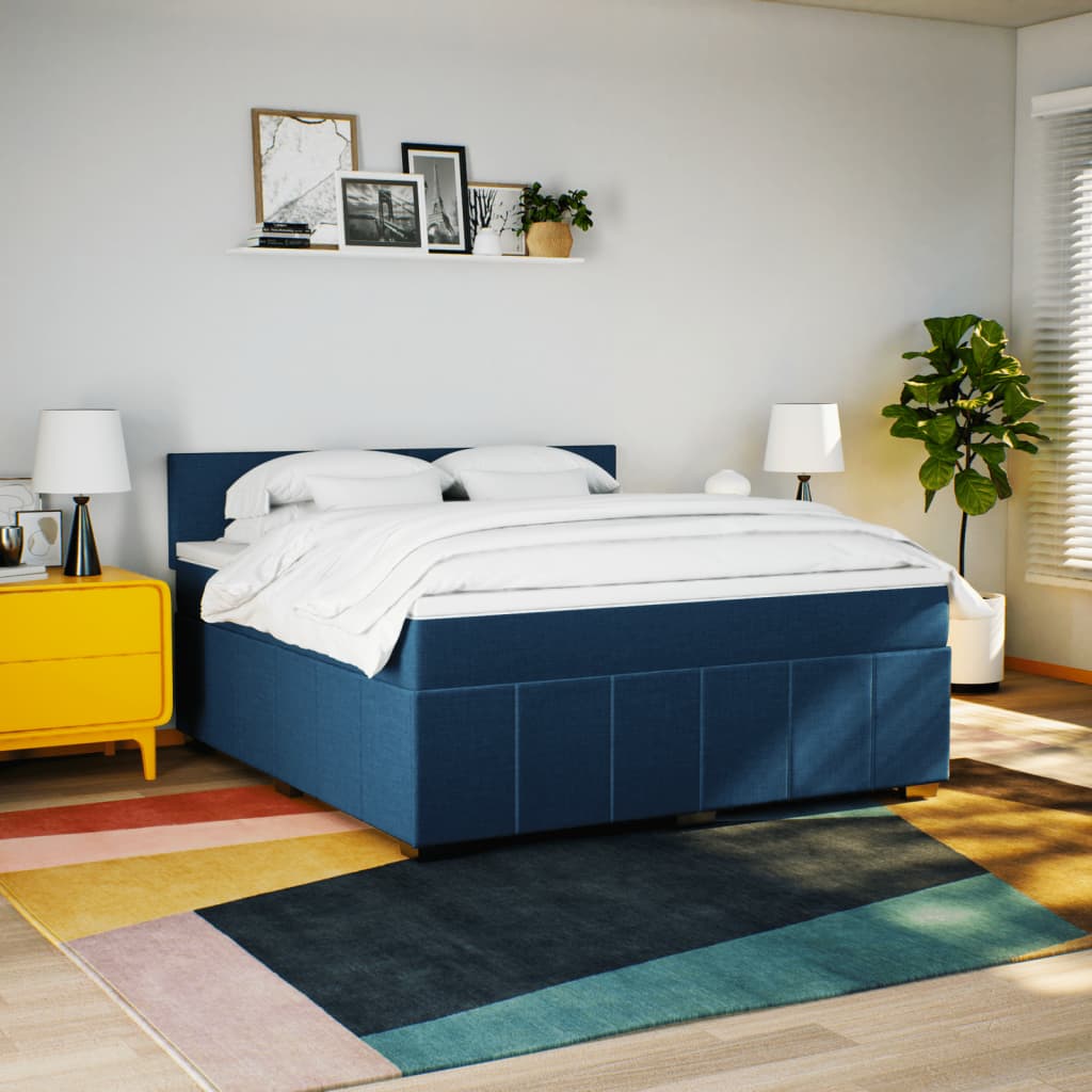 kontinentalseng med madras 180x200 cm stof blå