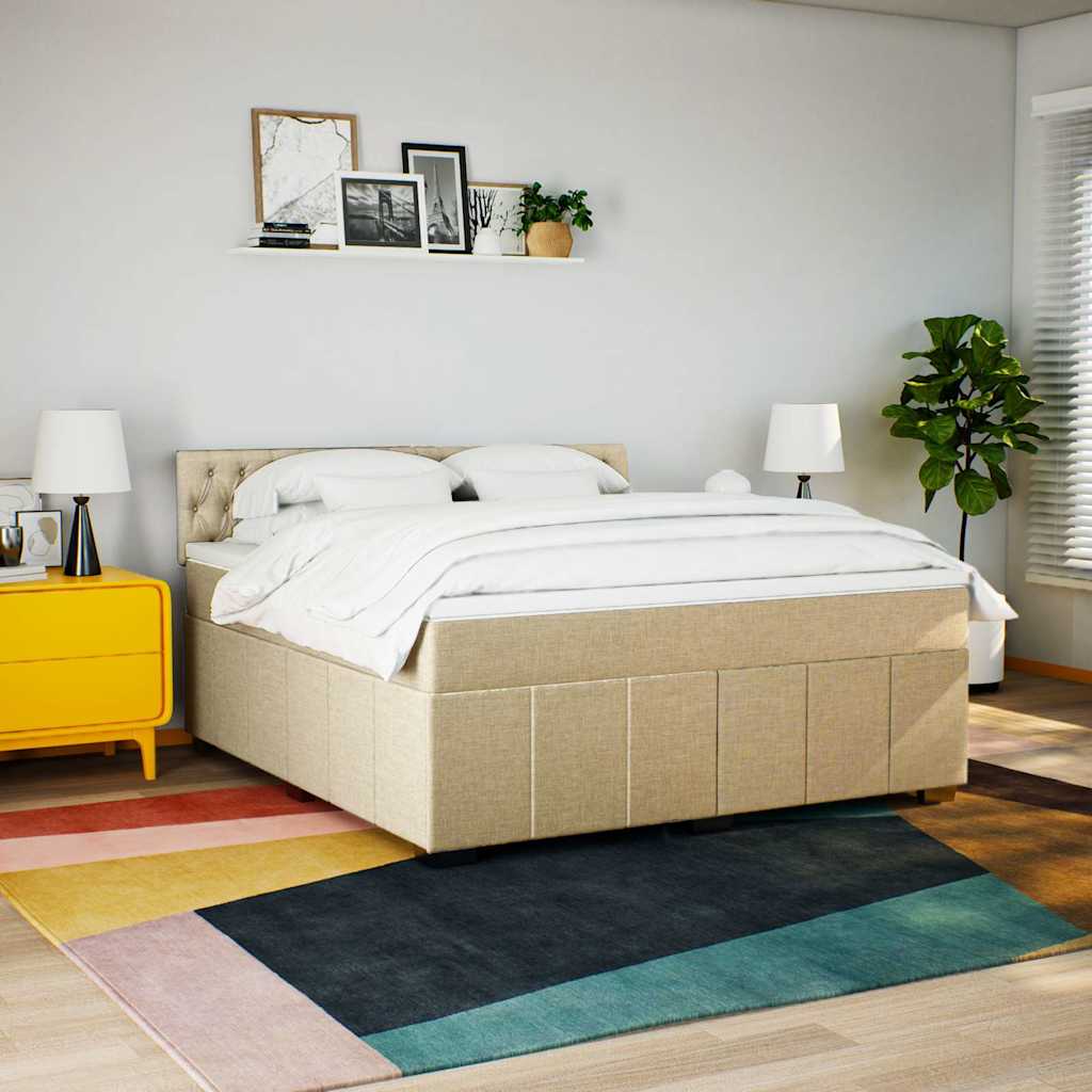 kontinentalseng med madras 180x200 cm stof cremefarvet