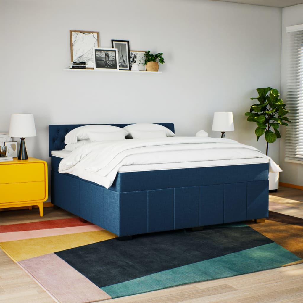 kontinentalseng med madras 180x200 cm stof blå