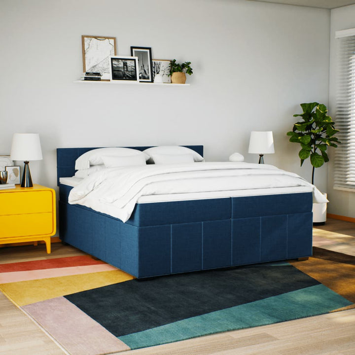 kontinentalseng med madras 200x200 cm stof blå