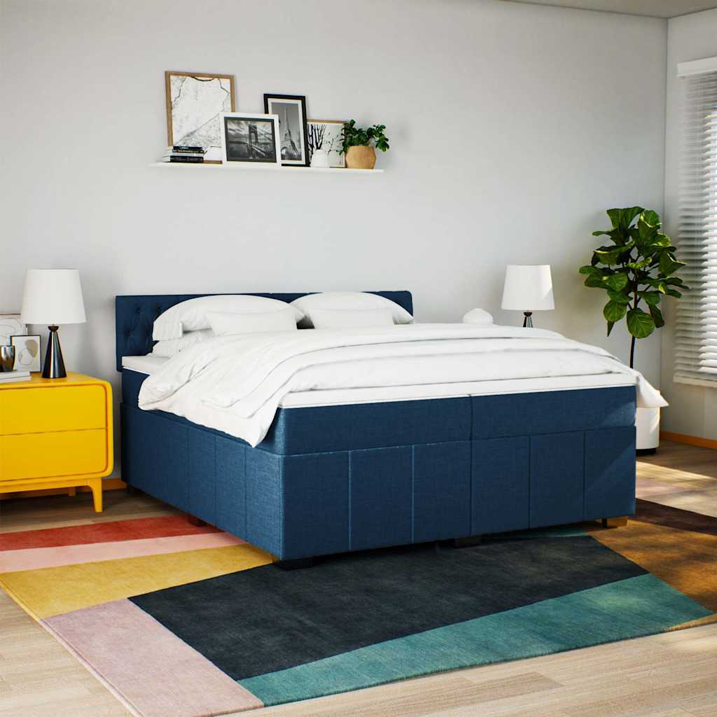 kontinentalseng med madras 200x200 cm stof blå