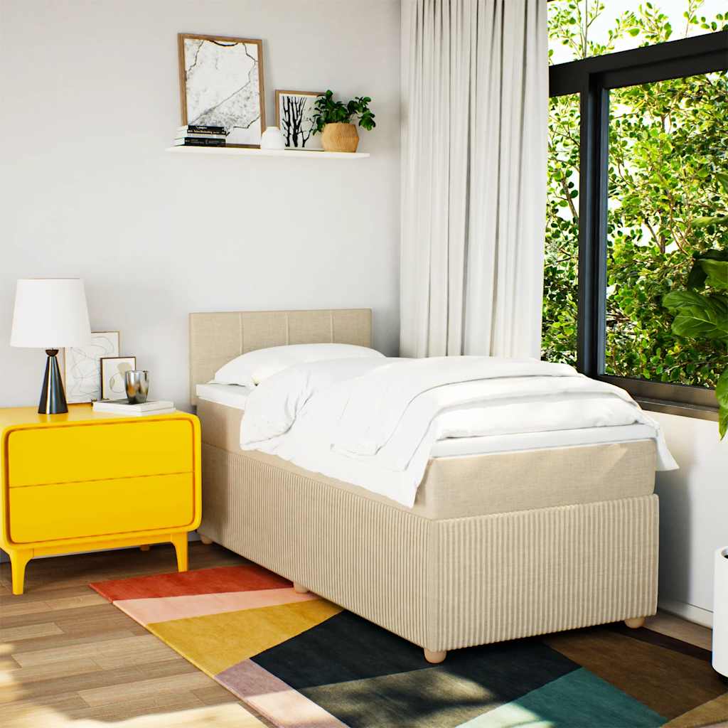 kontinentalseng med madras 90x200 cm stof cremefarvet