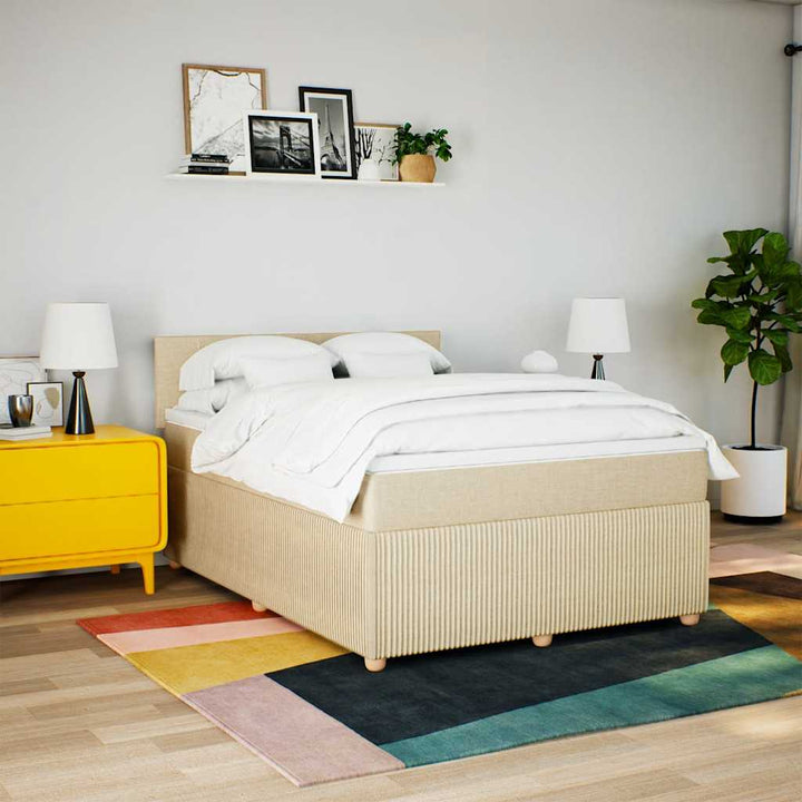kontinentalseng med madras 140x190 cm stof cremefarvet