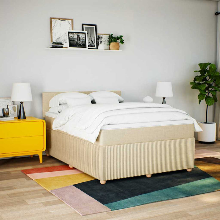 kontinentalseng med madras 140x200 cm stof cremefarvet