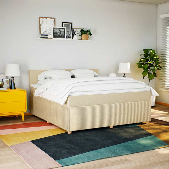 kontinentalseng med madras 180x200 cm stof cremefarvet