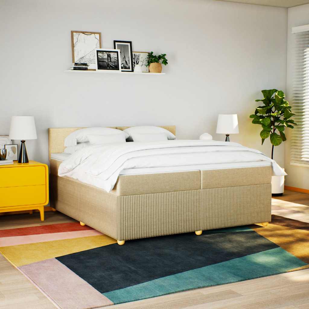 kontinentalseng med madras 200x200 cm stof cremefarvet