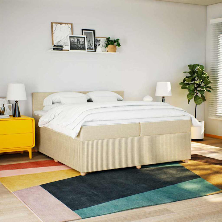 kontinentalseng med madras 200x200 cm stof cremefarvet