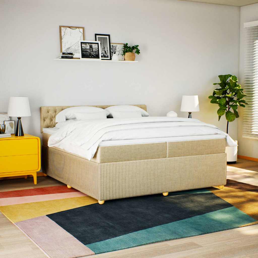 kontinentalseng med madras 200x200 cm stof cremefarvet