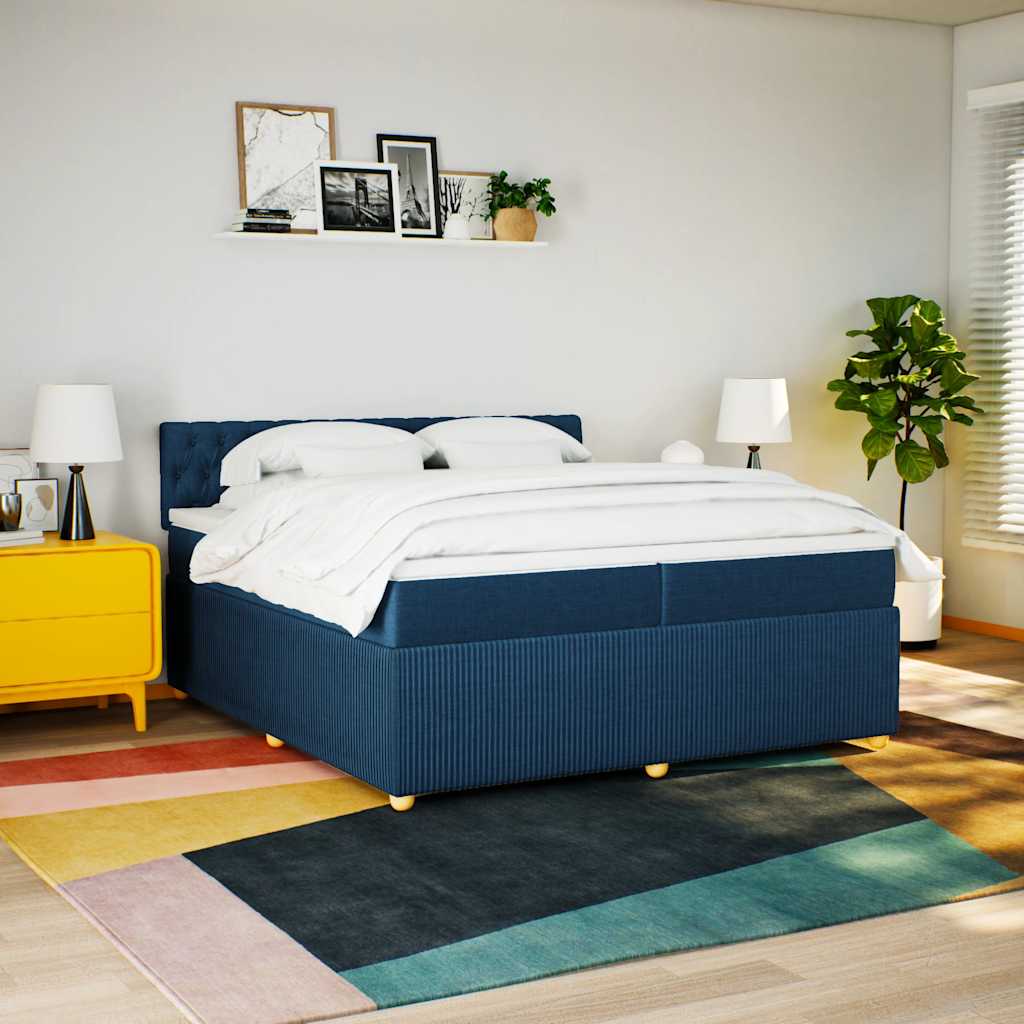 kontinentalseng med madras 200x200 cm stof blå
