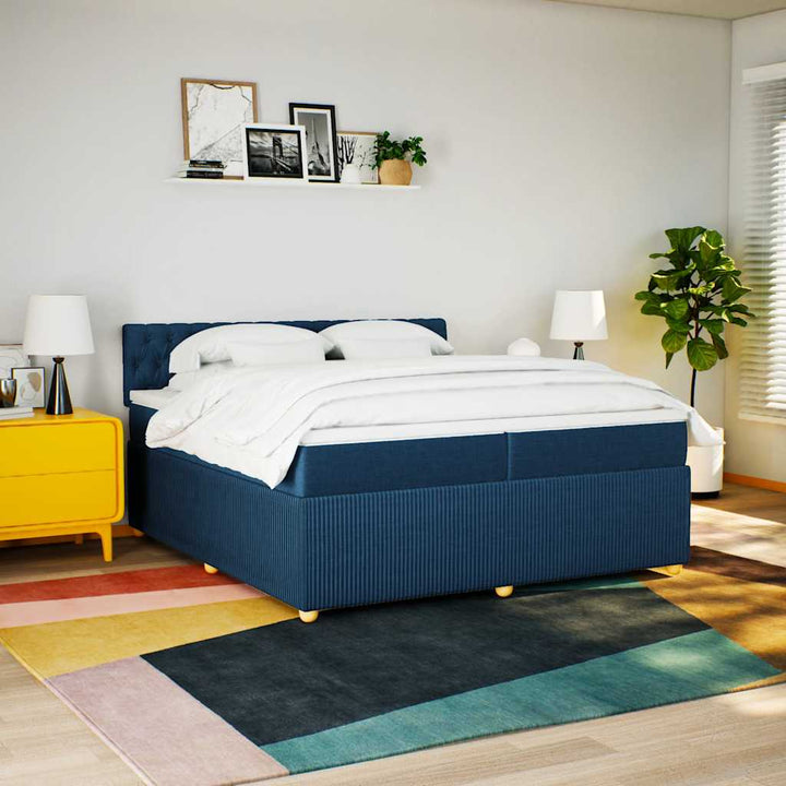 kontinentalseng med madras 200x200 cm stof blå