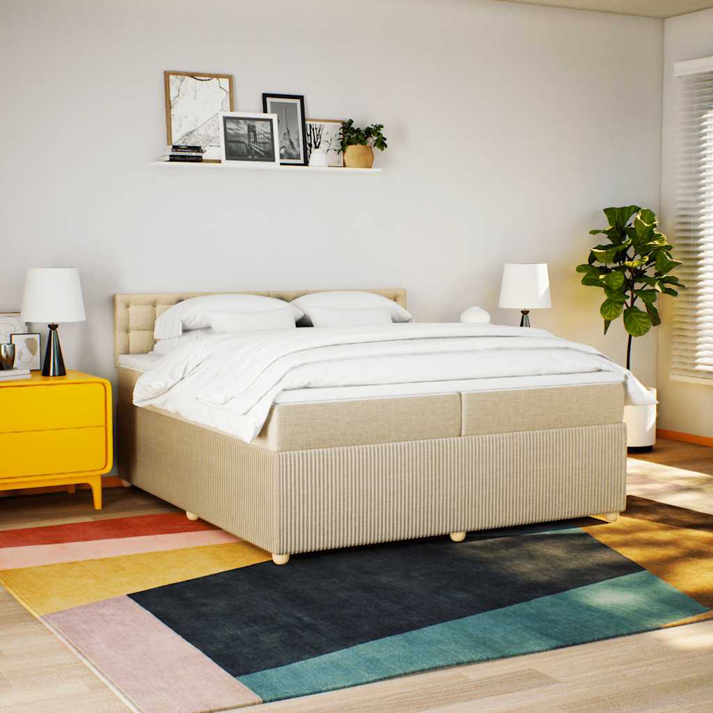 kontinentalseng med madras 200x200 cm stof cremefarvet