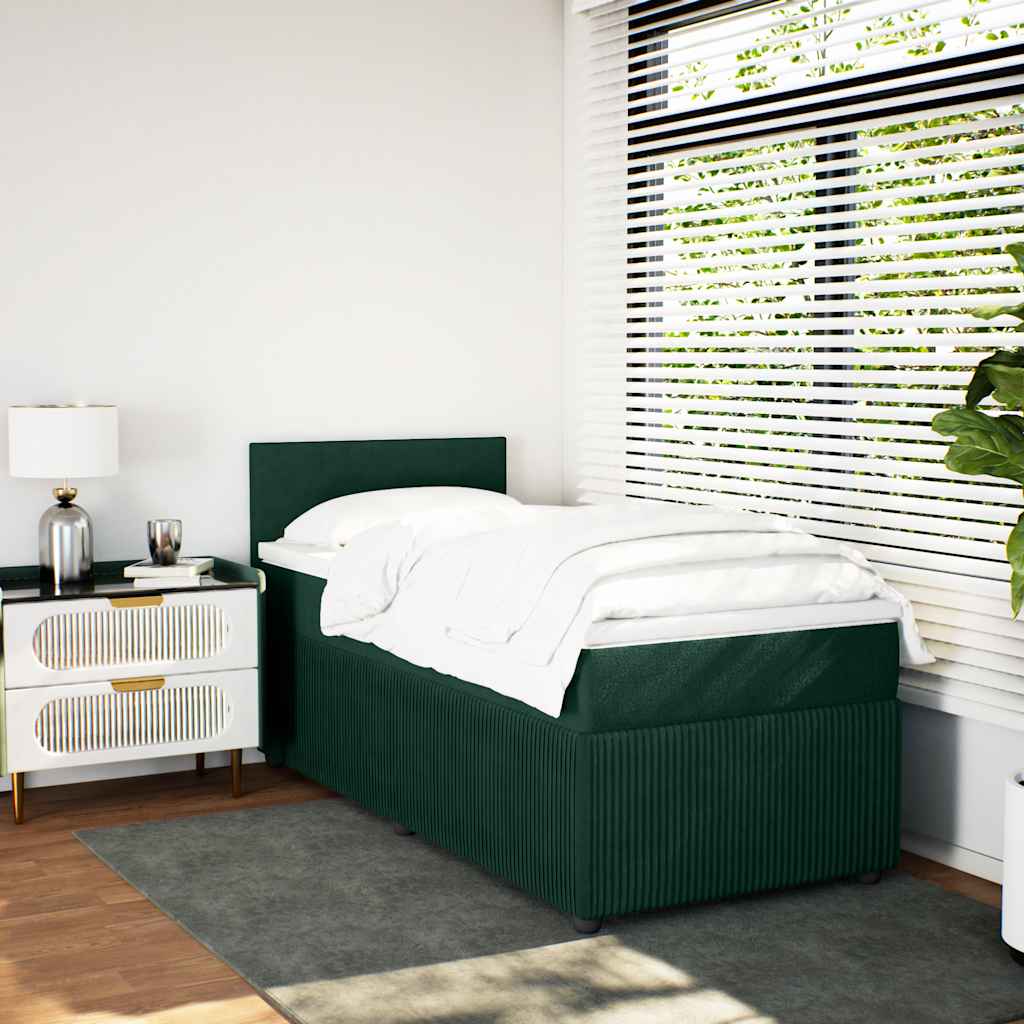 kontinentalseng med madras 80x200 cm fløjl mørkegrøn