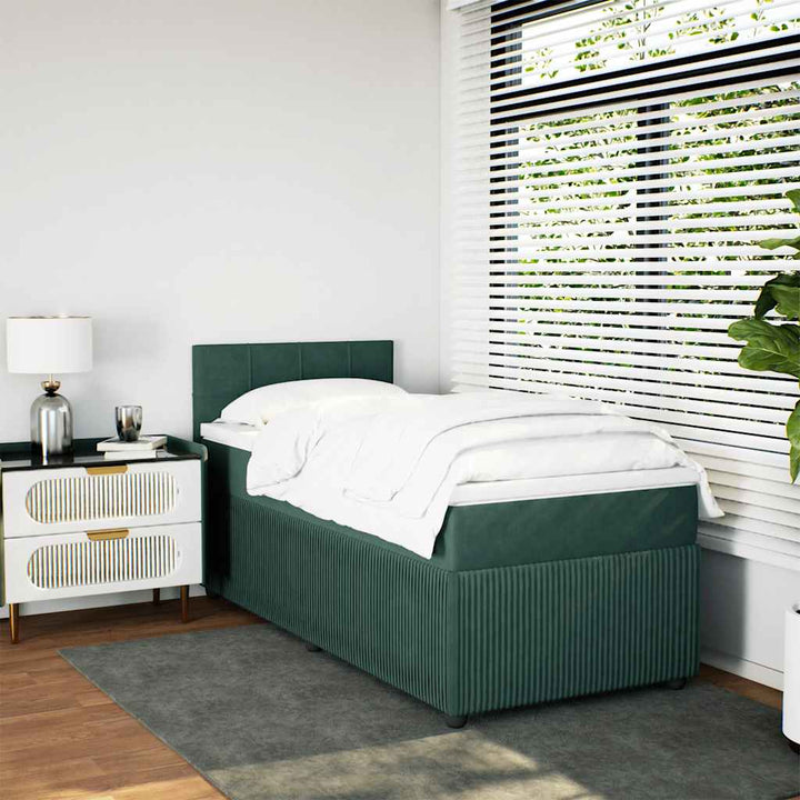 kontinentalseng med madras 100x200 cm fløjl mørkegrøn