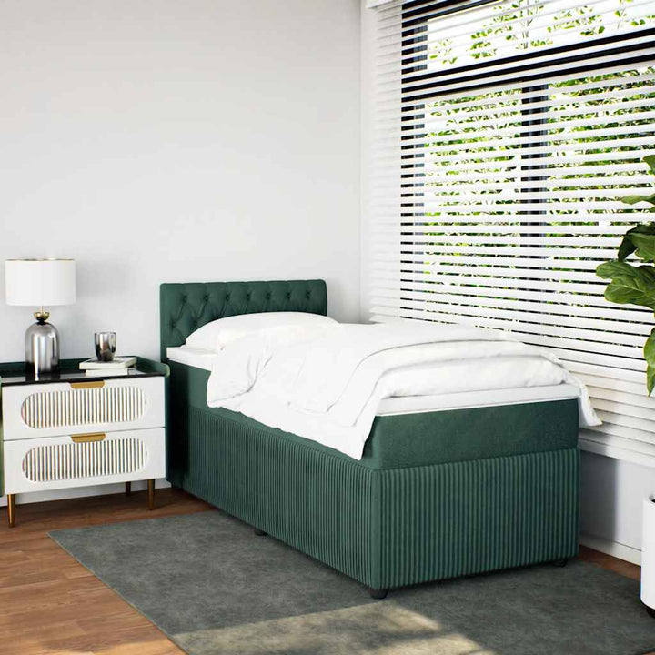 kontinentalseng med madras 100x200 cm fløjl mørkegrøn