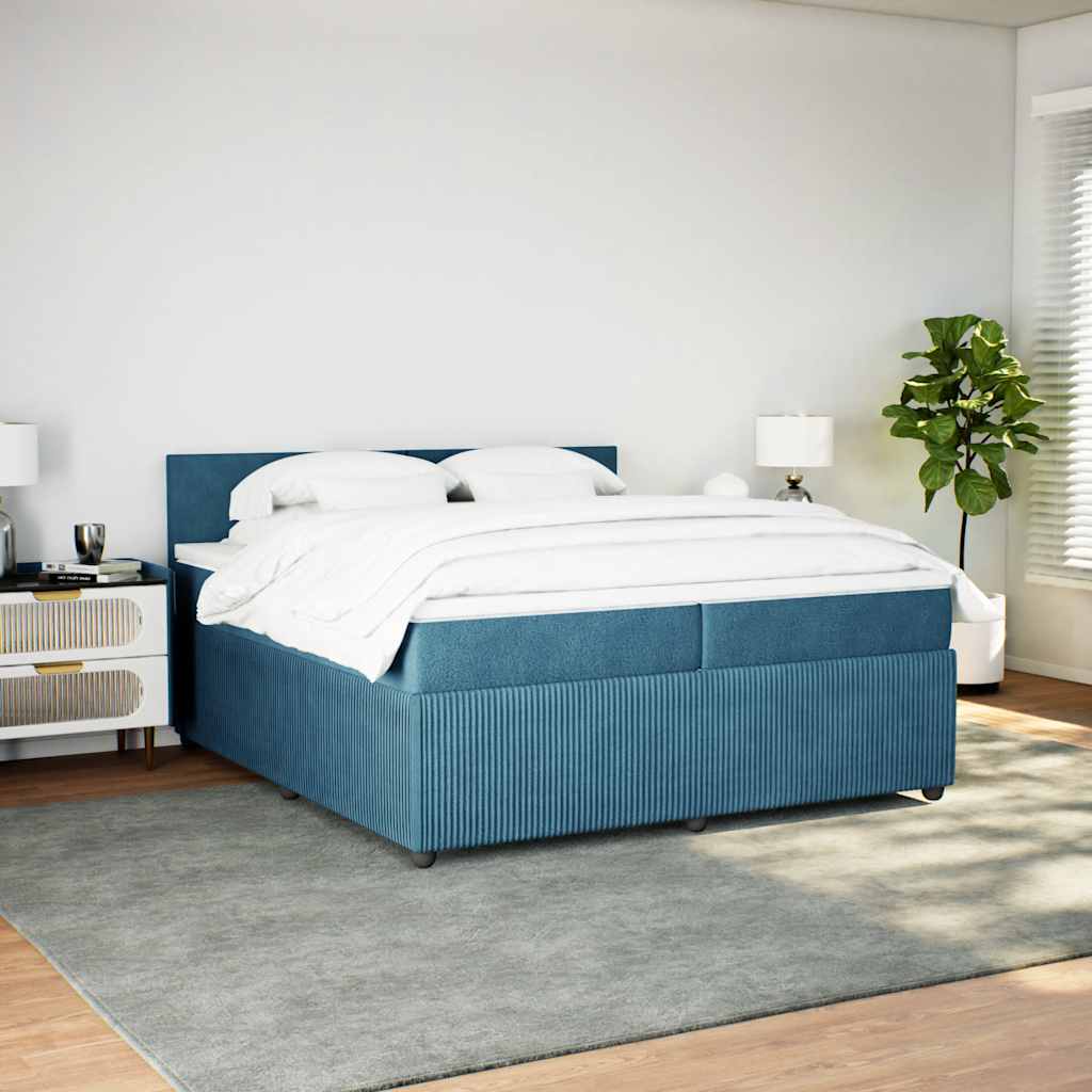 kontinentalseng med madras 200x200 cm fløjl blå