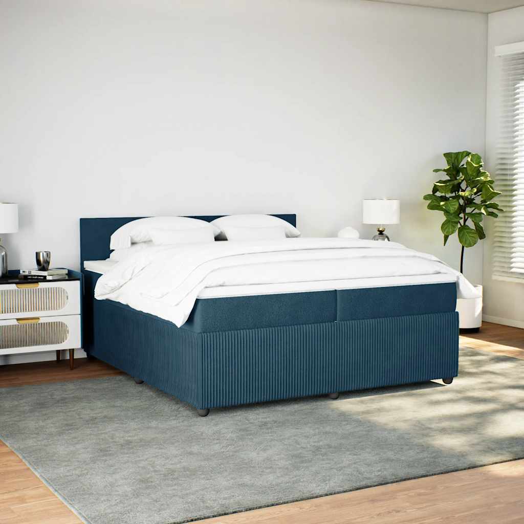 kontinentalseng med madras 200x200 cm fløjl blå
